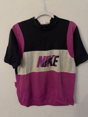 Nike Vintage Cycling Jersey Pink & Black Colorblock Half-Zip Short Sleeve Size L